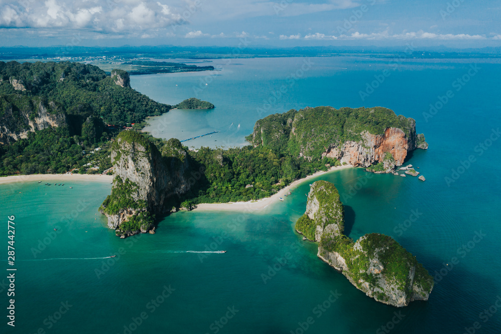 Krabi - Railay beach seen from a drone. One of Thailand's most famous luxurious beach.