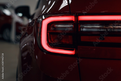Close-up of the rear light of a modern car. Led optics of the car. Detail on the rear light of a car. Car detail. Developed Car's rear brake ligh