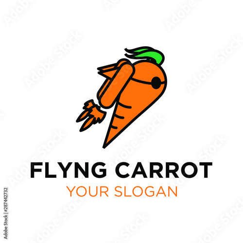 Carrot Flying / Carrot and jetpack logo design template inspiration