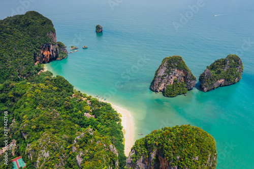 Krabi - Railay beach seen from a drone. One of Thailand's most famous luxurious beach. © belyaaa