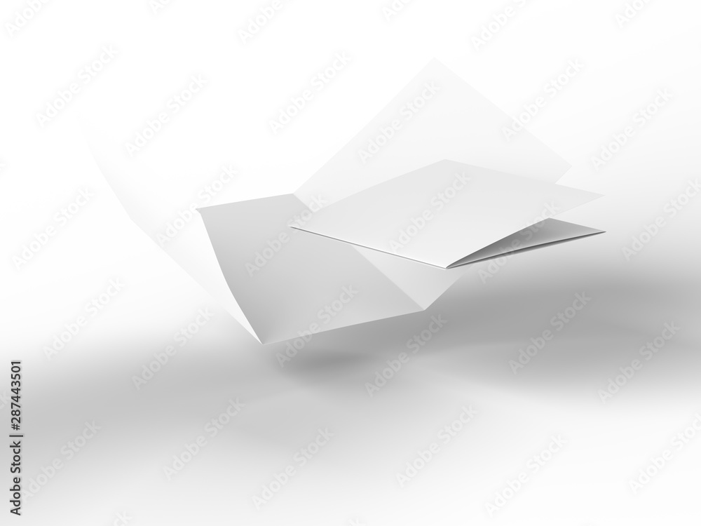Open folded leaflet in square format. Flying leaflet folded to 3. 3d illustration Open folded leaflet in square format. Flying leaflet folded to 3. 3d illustration