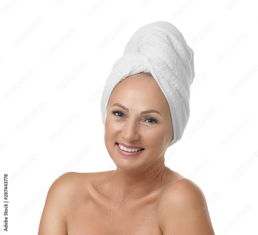 Portrait of beautiful mature woman with perfect skin on white background Portrait of beautiful mature woman with perfect skin on white background