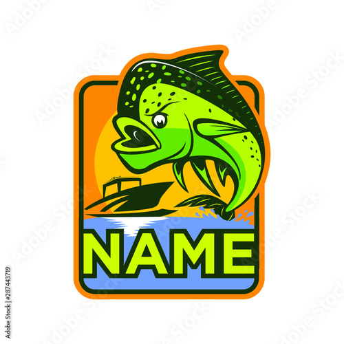 Green Fish  Emblem, Badge And Design Logo design template inspiration