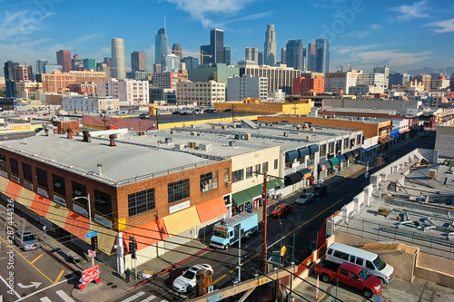 Downtown Los Angeles as seen from atop a parking structure in the fashion district.