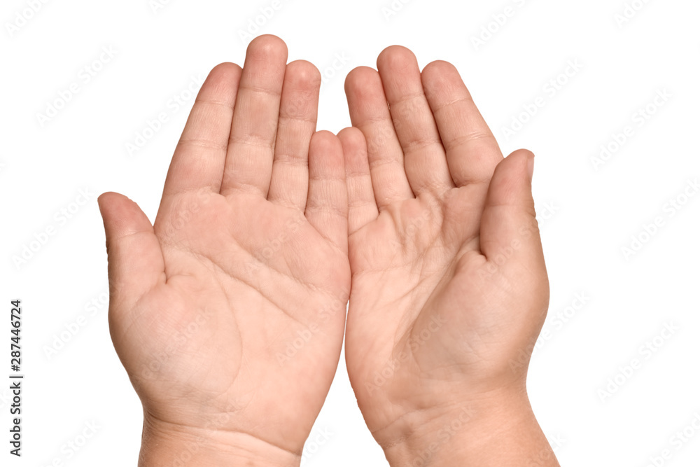 Child's hands with open palms isolated on white background Child's hands with open palms isolated on white background