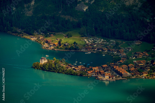 Aerial landscape of Isetwald village on Brienz lake