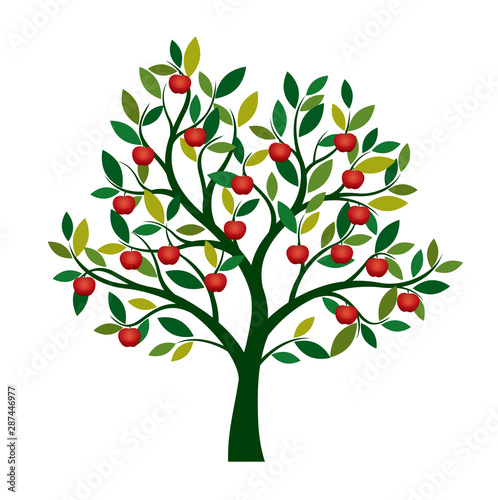 Beautiful Vector Apple Tree on white background. Vector Illustration and concept pictogram.