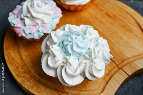 Cake  muffin  celebrate muffin with cream and decoration