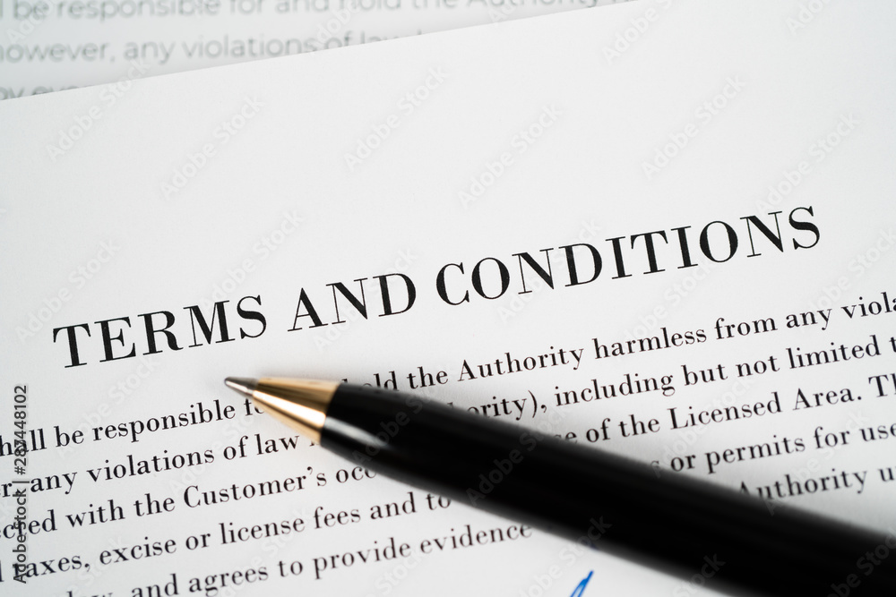 Terms and conditions with pen Terms and conditions with pen