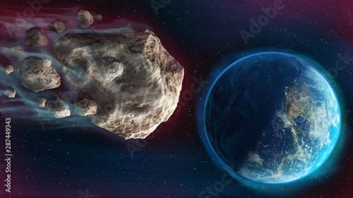 Tableau sur toile 3d illustration asteroid towards to the Earth