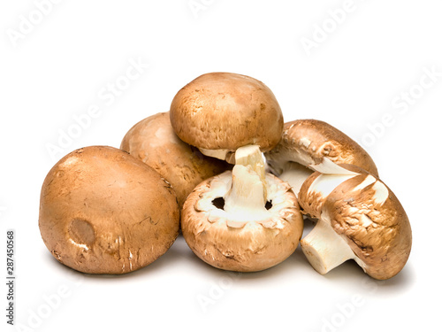 Close-up of raw and untreated champignons issolated on white