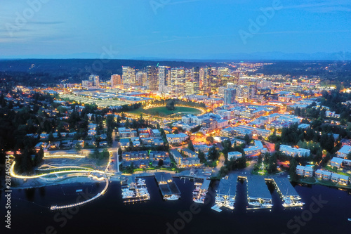 Drone shot of the city of Bellevue from above photo