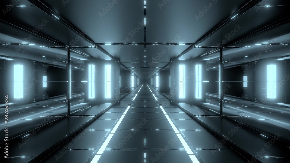 futuristic space sci-fi tunnel with hot metal 3d rendering wallpaper backgrounds