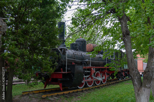 Steam engine monument Ov-5804  station Leo Tolstoy of Southeast Railway  Leo Tolstoy settlement  Lipetsk Region  Russian Federation