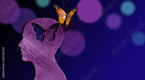Graphic dreaming butterfly thought escapes iconic opening in mind