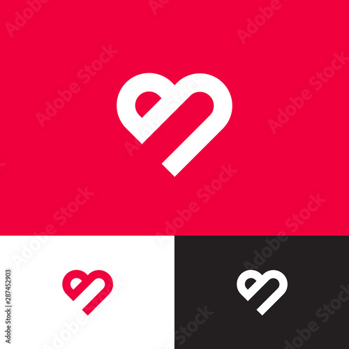 Heart logo. Letter B monogram, like heart. Original symbol on different backgrounds. Web, ui icon.