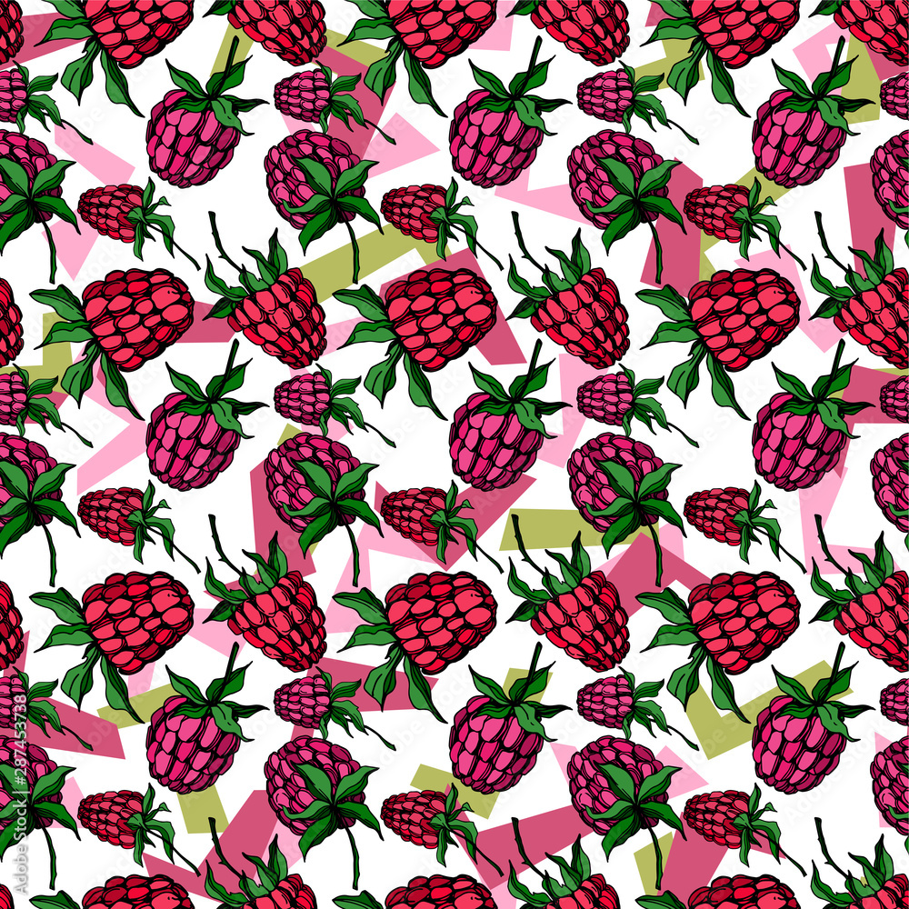 Vector Raspberry healthy food isolated. Black and white engraved ink art. Seamless background pattern. Vector Raspberry healthy food isolated. Black and white engraved ink art. Seamless background pattern.