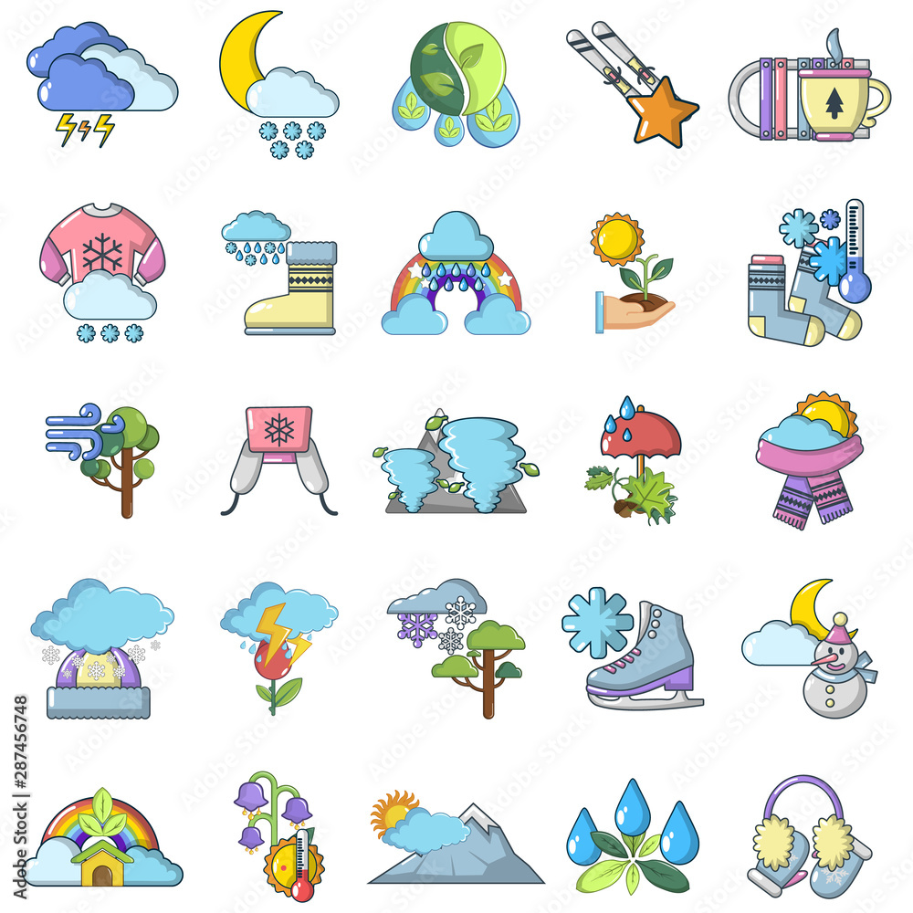 Naklejka premium Rural weather icons set. Cartoon set of 25 rural weather vector icons for web isolated on white background