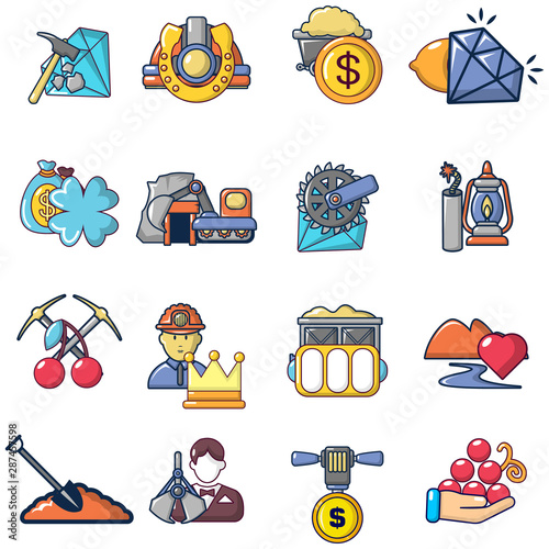 Mining icons set. Cartoon set of 16 mining vector icons for web isolated on white background