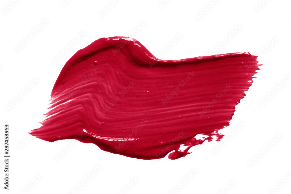 Red lipstick swatch smear smudge isolated on white background. Makeup texture. Cosmetic cream brush stroke swipe sample Red lipstick swatch smear smudge isolated on white background. Makeup texture. Cosmetic cream brush stroke swipe sample