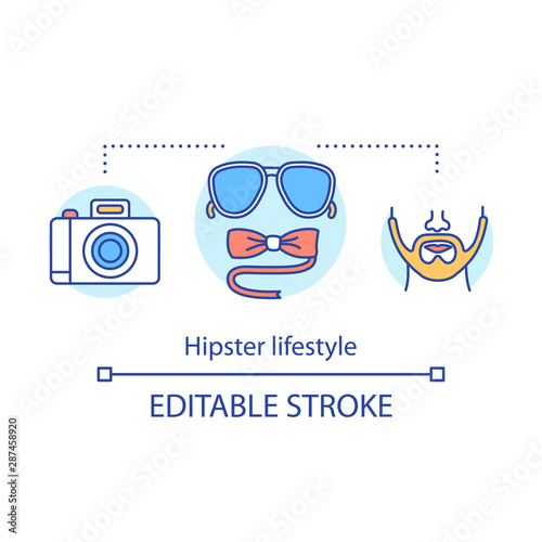 Hipster lifestyle concept icon. Contemporary subculture idea thin line illustration. Young creative person. Style accessories. Fashion following. Vector isolated outline drawing. Editable stroke