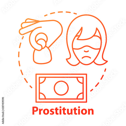 Prostitution concept icon. Sex trafficking idea thin line illustration. Sexual exploitation, slavery. Assault and harassment. Commercial sex. Debauchery. Vector isolated drawing