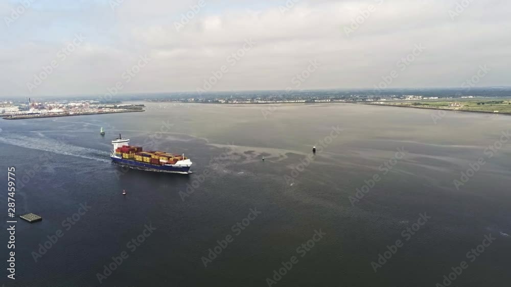 4K Aerial view of a ship leaving Dublin port, Ireland 4K Aerial view of a ship leaving Dublin port, Ireland
