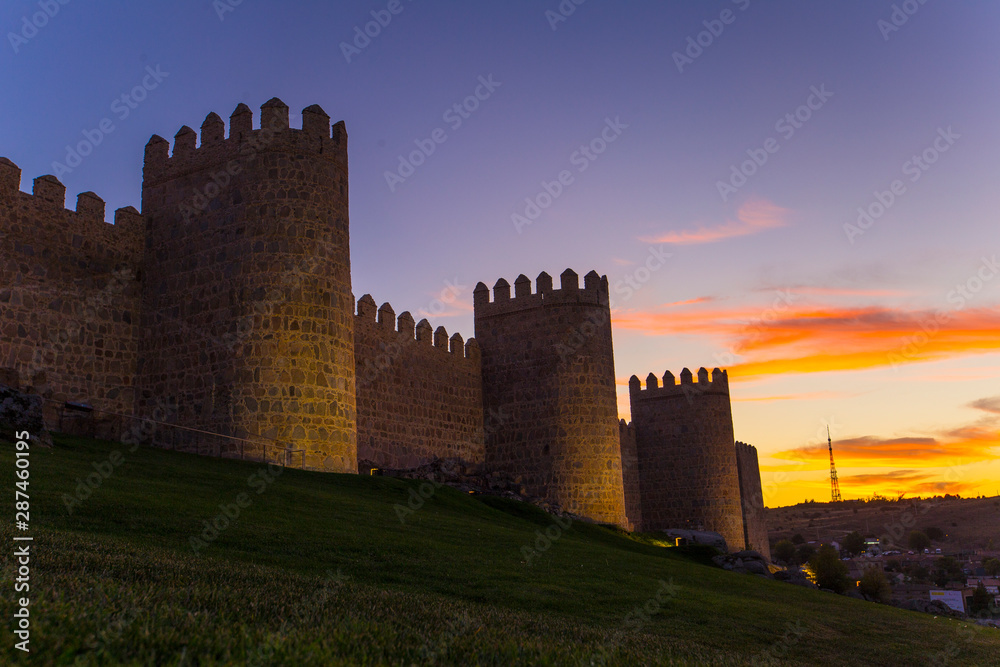 Sunset beautiful wall of Avila, spain