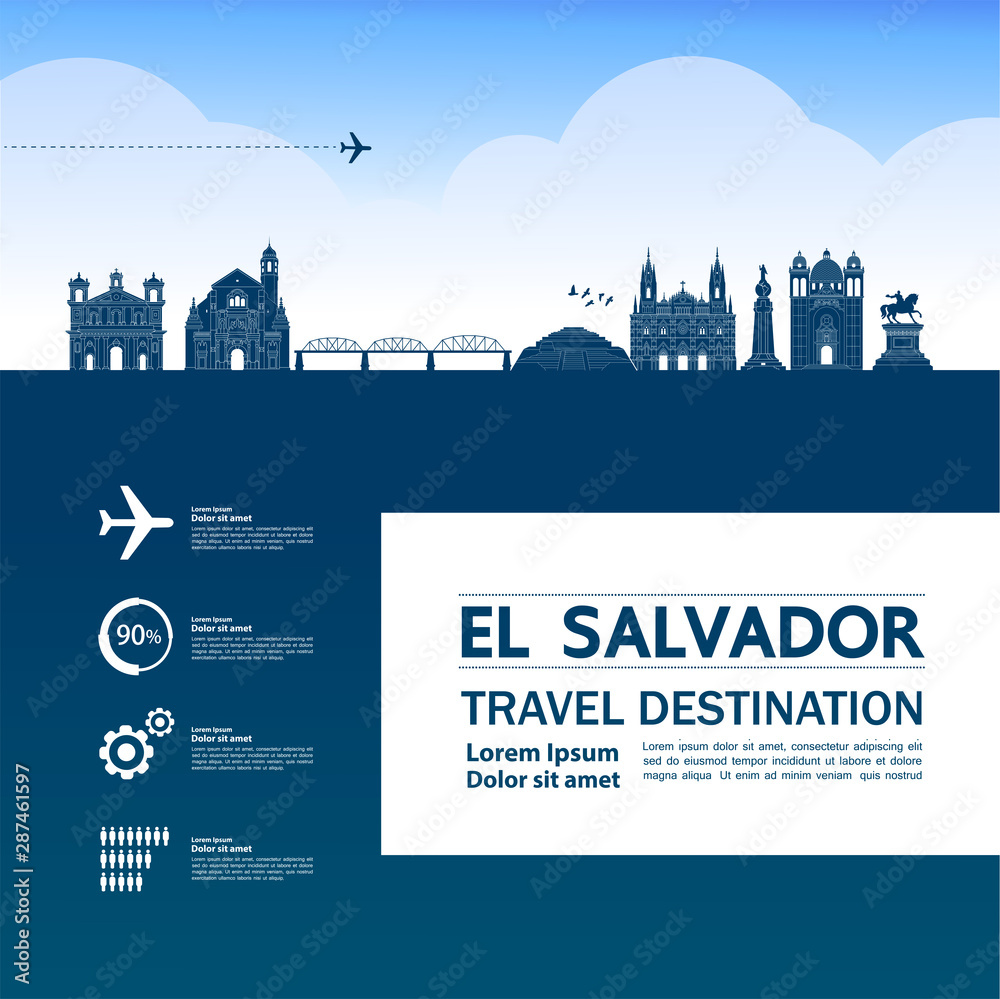 El Salvador travel destination grand vector illustration.