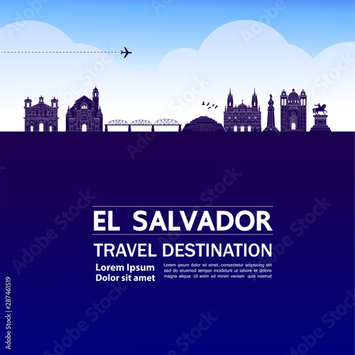 El Salvador travel destination grand vector illustration.