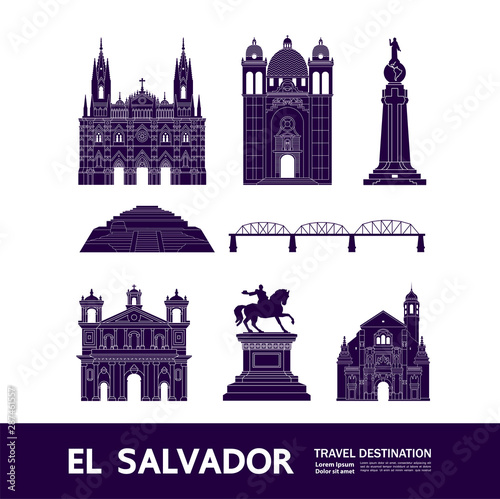 El Salvador travel destination grand vector illustration.