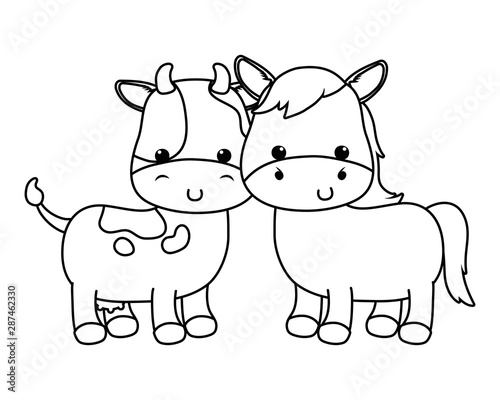 Isolated donkey and cow cartoon vector design © Stockgiu