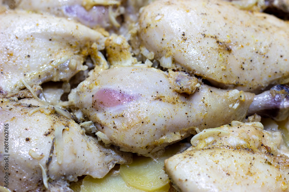Italian casseroled chicken breast with gnocchi pasta and cherry tomatoes. chicken casserole. casserole of chicken macro