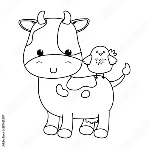 cow and chicken cartoon vector design