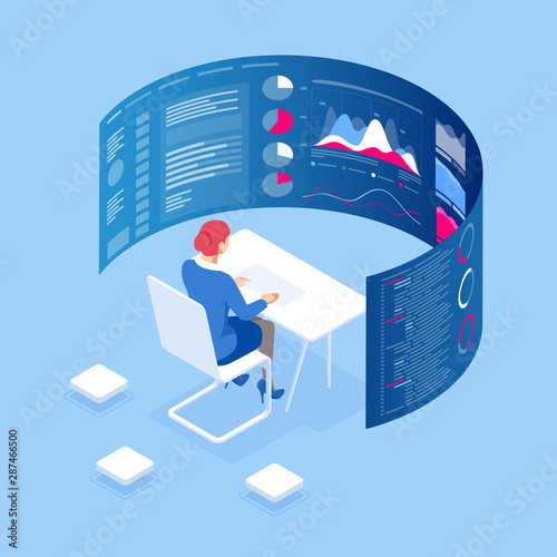 Isometric Expert team for Data Analysis, Business Statistic, Management, Consulting, Marketing, Financial administration, Audit, business statement concept.