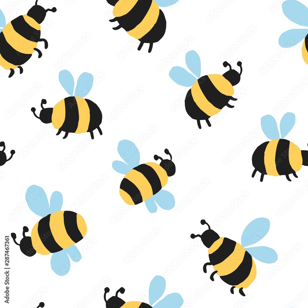 Allover seamless repeat pattern with big fat fluffy striped bees