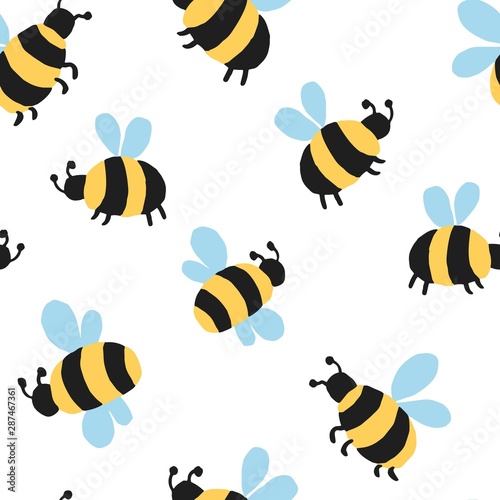Allover seamless repeat pattern with big fat fluffy striped bees