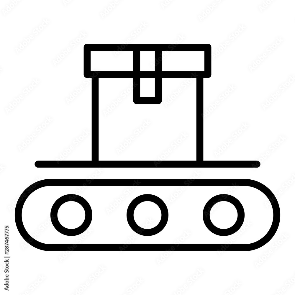 Conveyor packaging icon. Outline conveyor packaging vector icon for web design isolated on white background Conveyor packaging icon. Outline conveyor packaging vector icon for web design isolated on white background