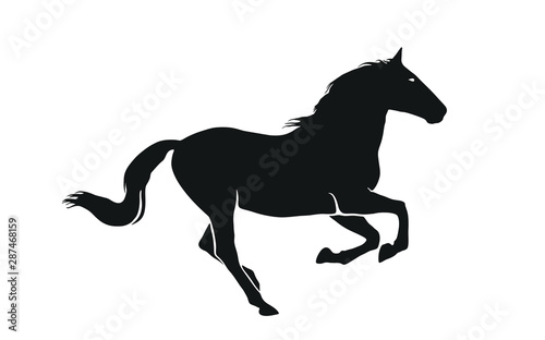 running horse. black stallion side view. isolated vector image in simple style