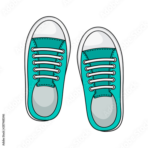 Fashion sneakers icon isolated on white background, mint color. Casual youth shoes. Vector illustration