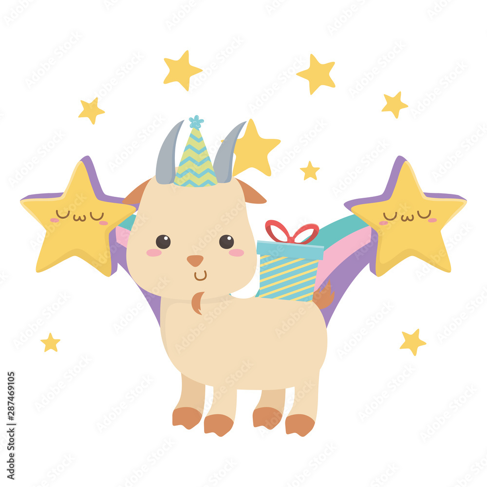 Fototapeta premium Goat cartoon with happy birthday icon design