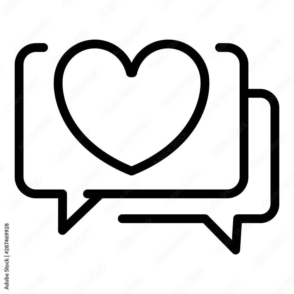 Heart in chat bubble icon. Outline heart in chat bubble vector icon for web design isolated on white background Heart in chat bubble icon. Outline heart in chat bubble vector icon for web design isolated on white background
