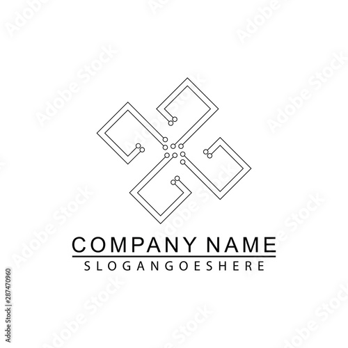 Abstract circuit tech logo, design concept, emblem, icon, flat logotype element for template.