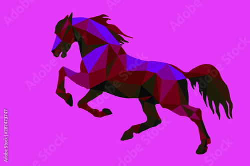 prancing horse, isolated image on a colored background in the style of low poly  