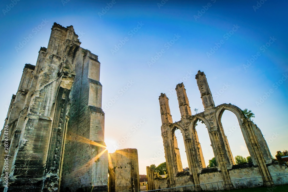 Dramatic Saint Bertin abbey ruins in Saint-omer in France during the ...