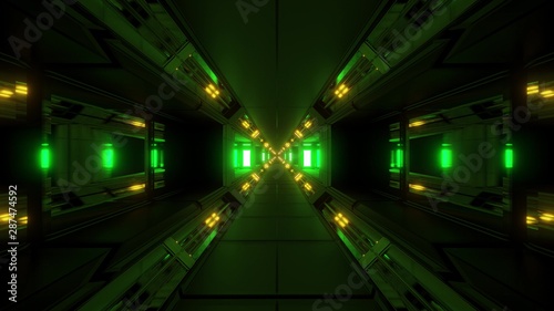 futuristic glowing scifi space tunnel corridor 3d illustration background wallpaper