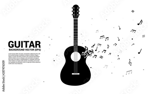 Vector music melody note dancing flow shape guitar icon . Concept background for song and guitar concert theme.