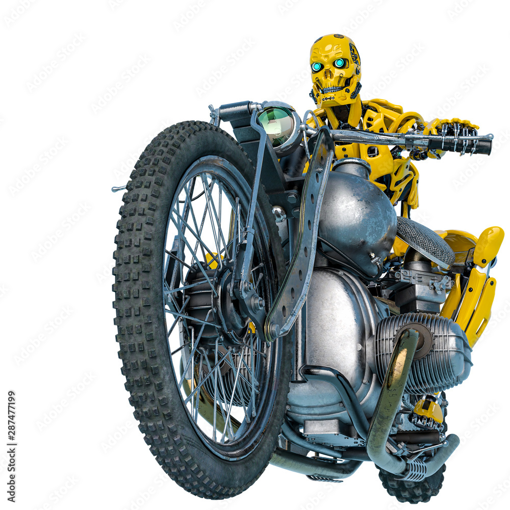 yellow bee android is riding a motorcycle portrait yellow bee android is riding a motorcycle portrait