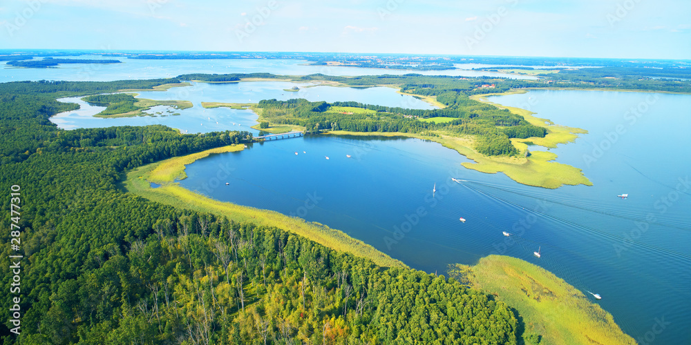Aerial landscape from the drone- masuria lake district in Poland