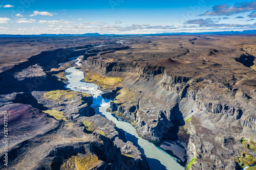 Fantastic view of canyon and waterfall Hafragilsfoss. Location  Vatnajokull National Park  river Jokulsa a Fjollum  Northeast Iceland